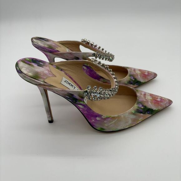 Jimmy Choo Satin Floral Bing Crystal Heels - Picture 3 of 7